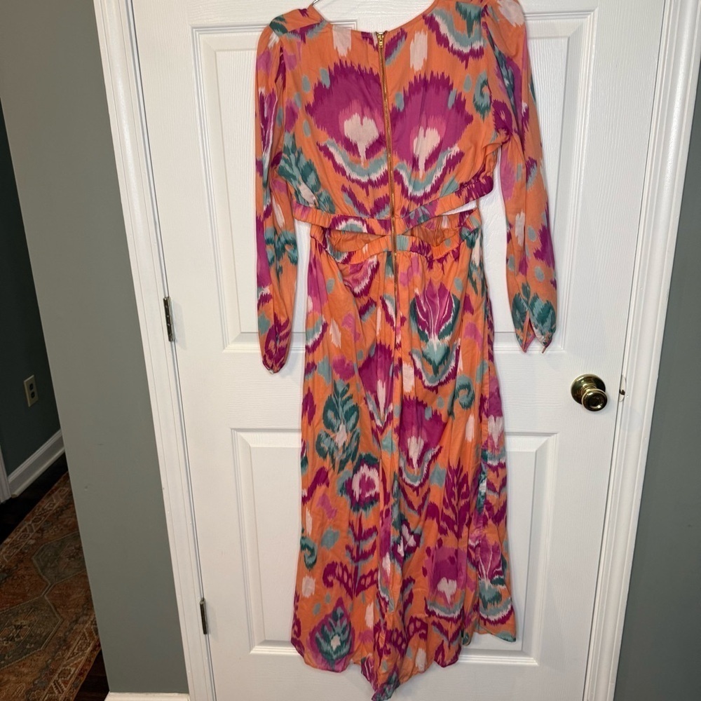 Banjanan 100% Cotton Orange and Pink Long Sleeve Dress with Cut Outs Size XL NWT - Picture 7 of 10